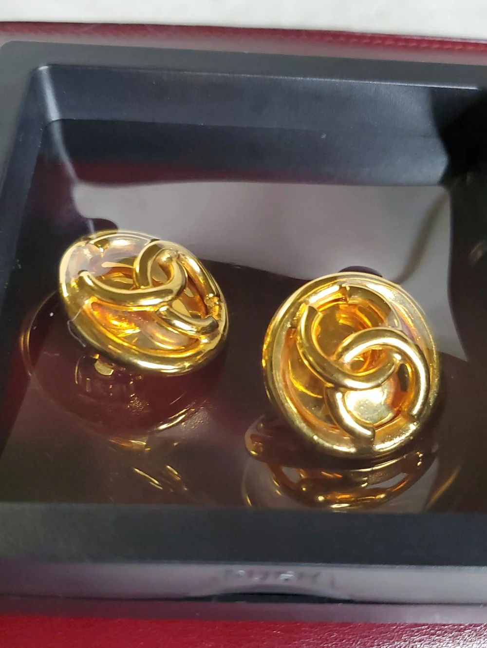 CHANEL Gold-Tone Interlocking CC Round Stud Earrings